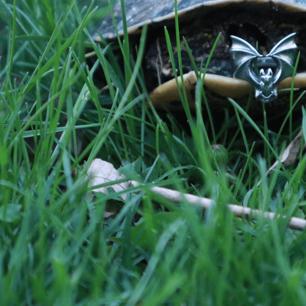 Silver Bat Ring On Turtle Shell Bone Jewelry Photo shoot