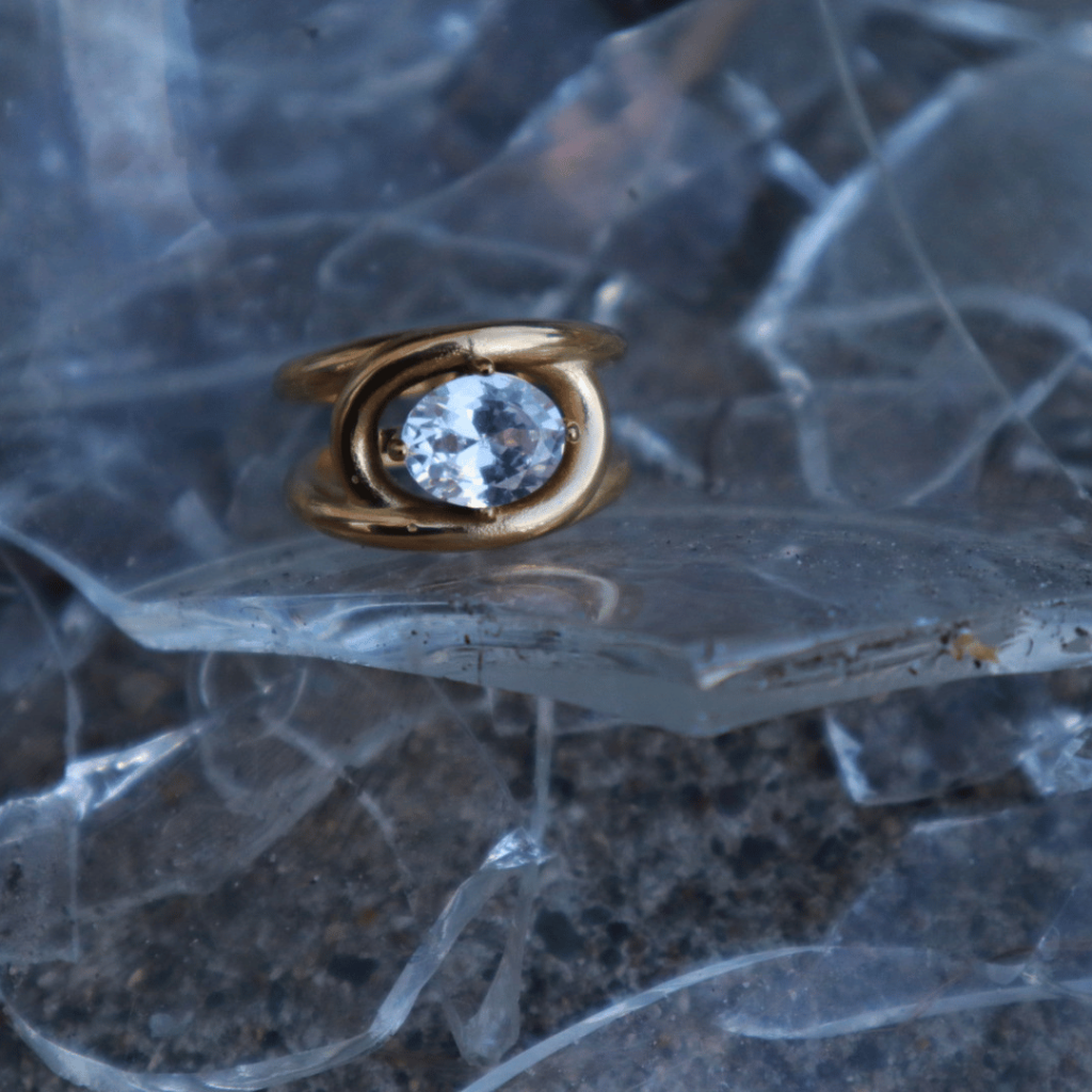 Gold Ring On Glass Jewelry Photo shoot