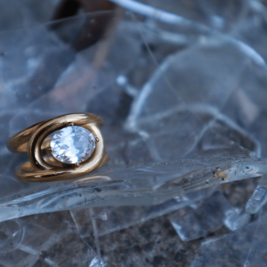 Gold Ring On Glass Jewelry Photo shoot